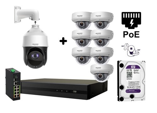 Caméra IP motorisée 4 MP - KIT8-HWP-N4425IH-DE